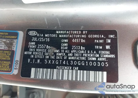 2016 Kia Optima Lx z USA, uszkodzony, nr VIN 5XXGT4L30GG100305